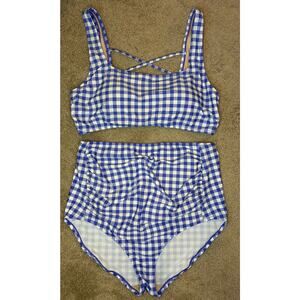 BEACH BUMP | Motherhood Maternity Blue Gingham 2 Piece Swimsuit | Large